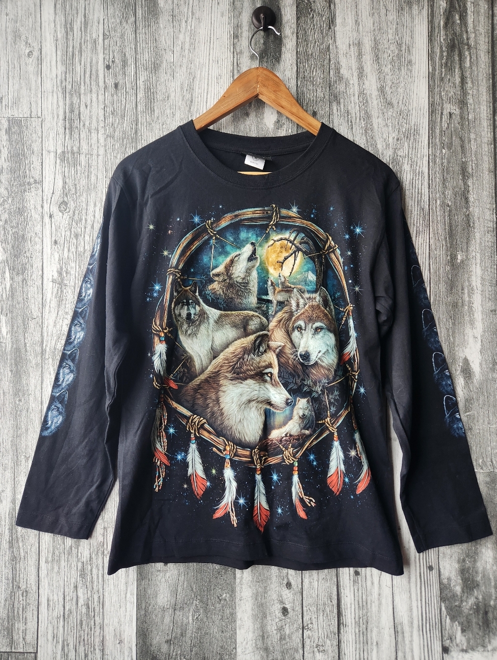 Jay's Rock Native American Indian Wolf Graphic T-Shirt Size Small